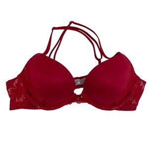 Victoria’s Secret Women's Red Push Up Bra Lace with Metallic Thread Size 34B